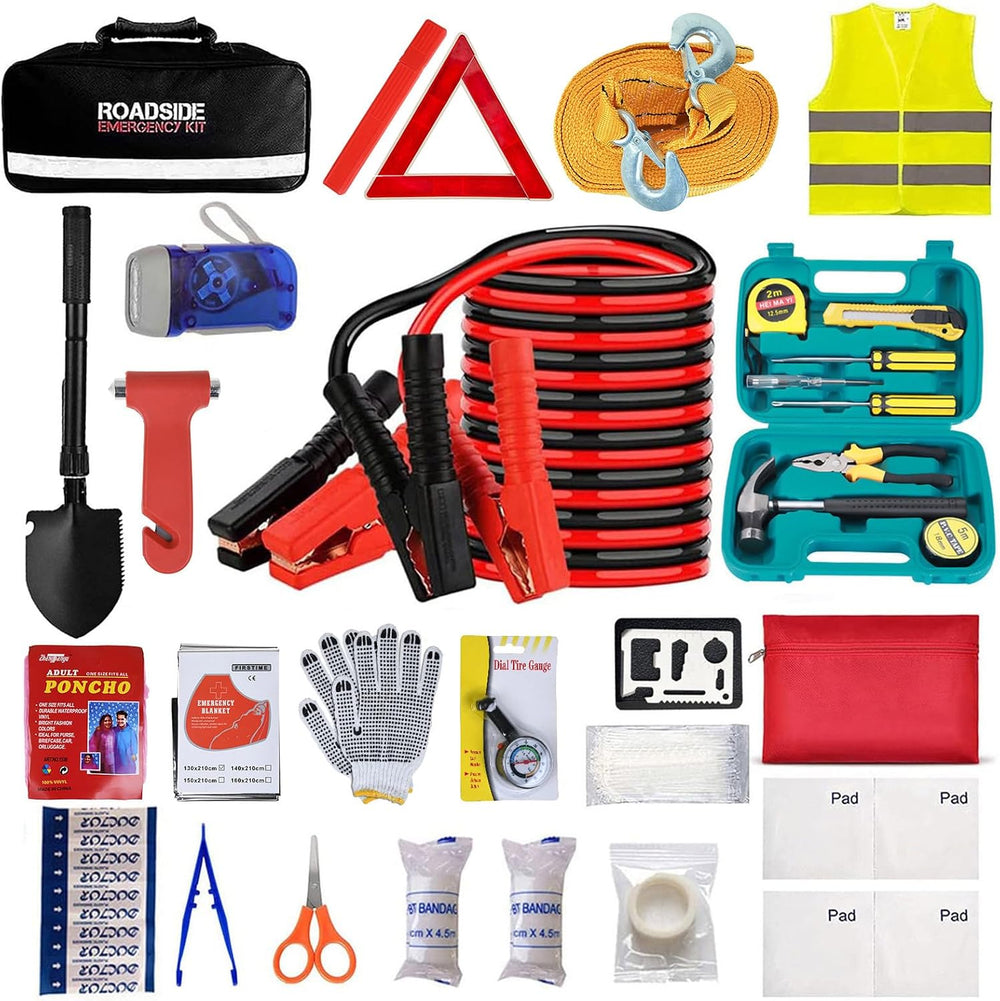 Car Emergency Roadside Tool Kit with Jumper Cable Shovel,Auto Truck Vehicle A...