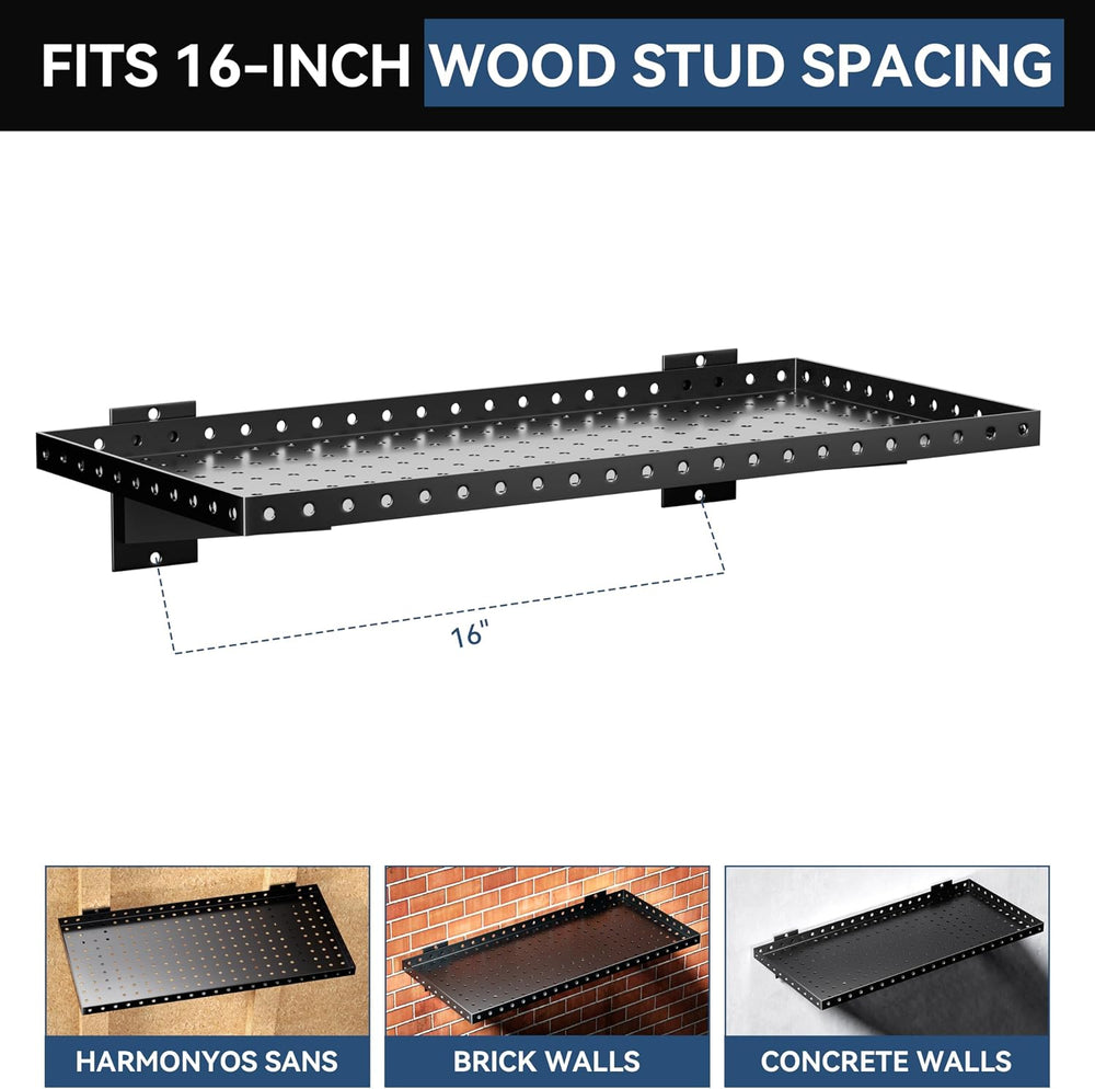 Garage Wall Shelving 4-Pack, 24"x12" Wall Mounted Shelves, Black