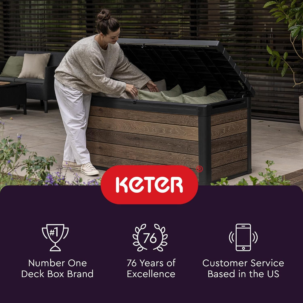 Keter Denali 200 Gallon Resin Large Deck Box with Double Wall 20mm Panels - P...