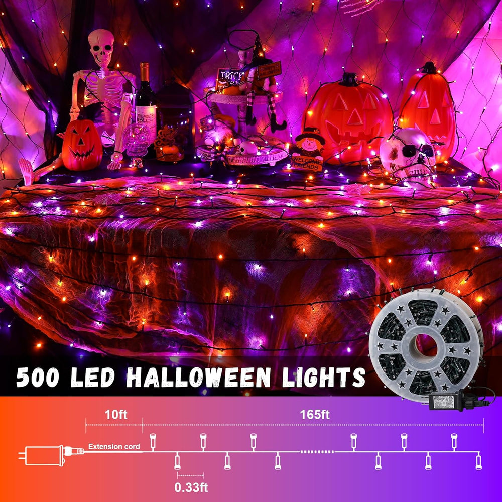 QITONG 165ft 500 LED Orange and Purple Halloween Lights Outdoor Waterproof, S...