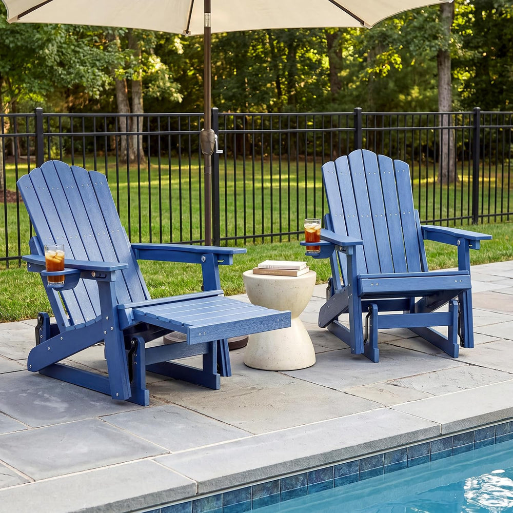 Adirondack Glider Chair Set of 2, Retractable Ottoman & Adjustable Backrest