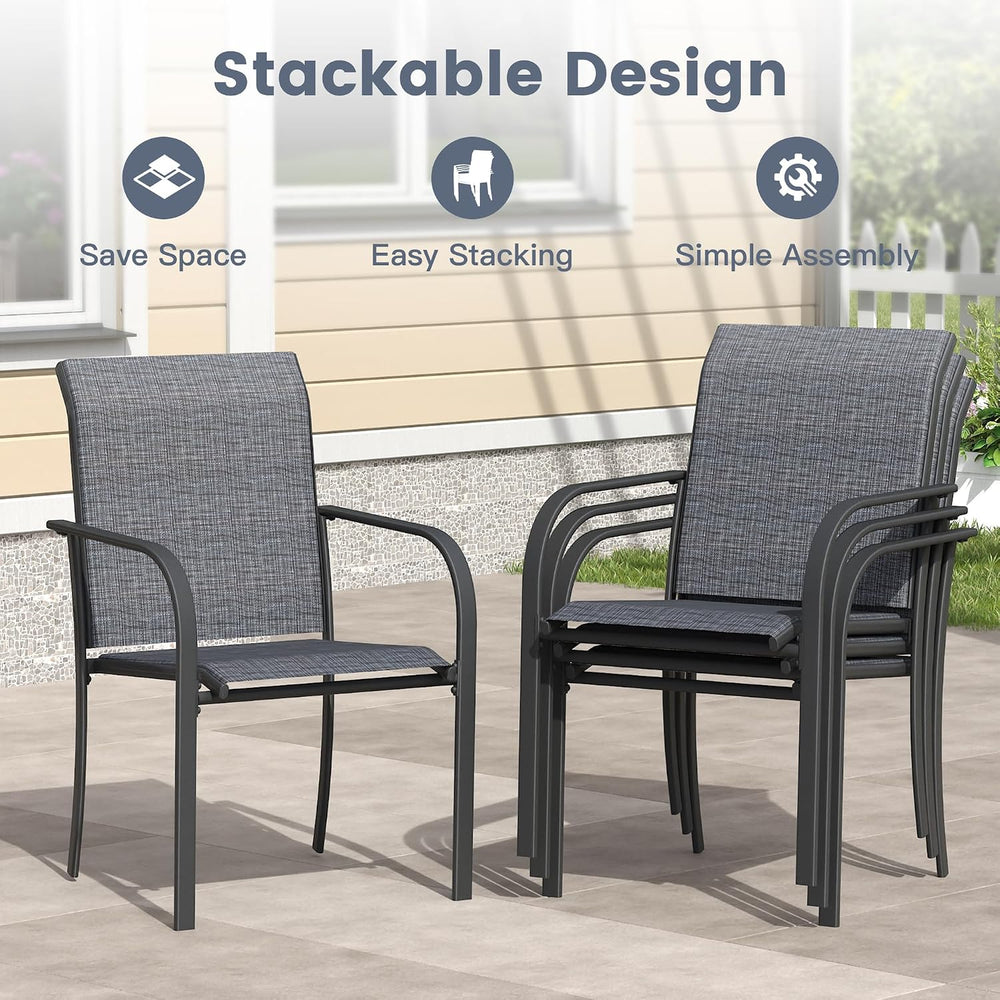 VICLLAX 3PCS Patio Dining Set, 28" Metal Table&2 Stackable Chairs,Grey