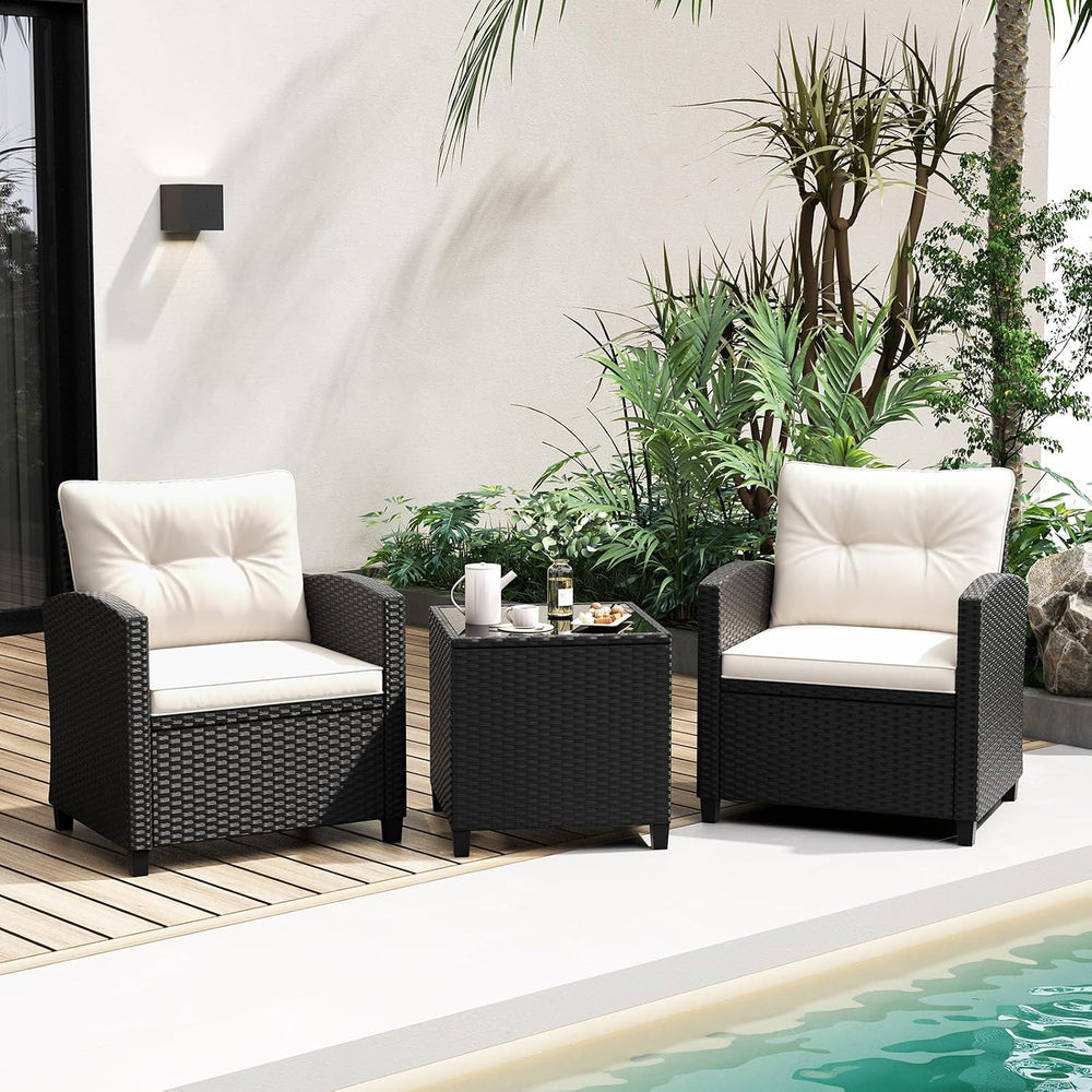 RELAX4LIFE 3-Piece Patio Furniture - Wicker Rattan Bistro Sofa Set w/Glass To...
