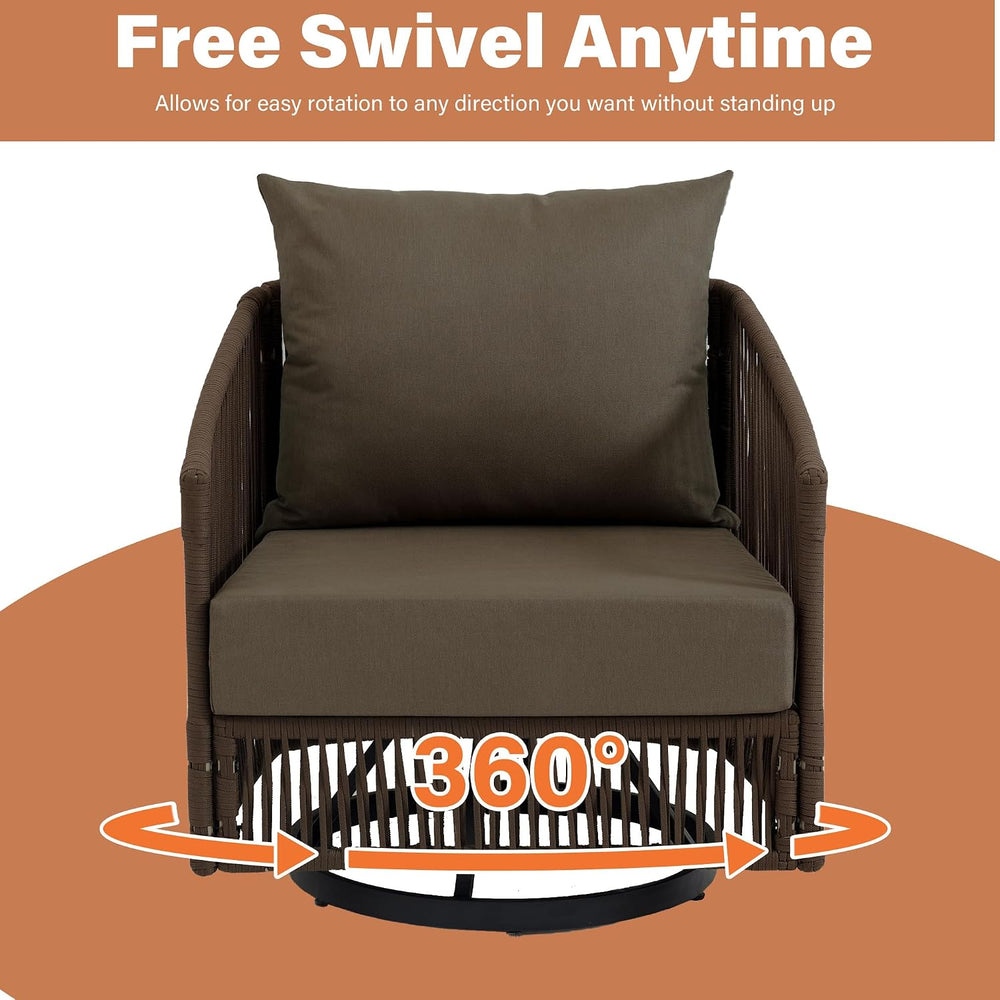 3 Pieces Outdoor Swivel Chairs Wicker Patio Bistro Set with Coffee Table