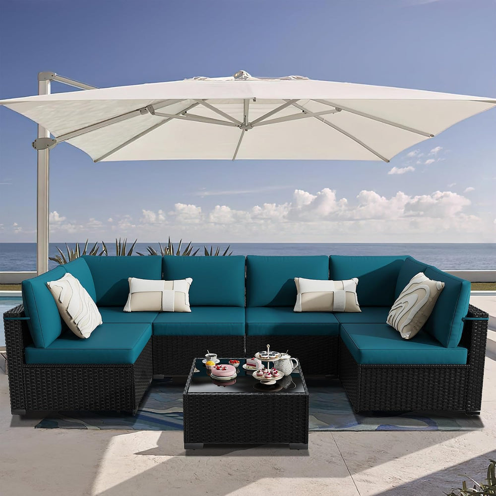 KIGOTY 7-Piece Patio Furniture Set, All-Weather PE Rattan Outdoor Sectional S...