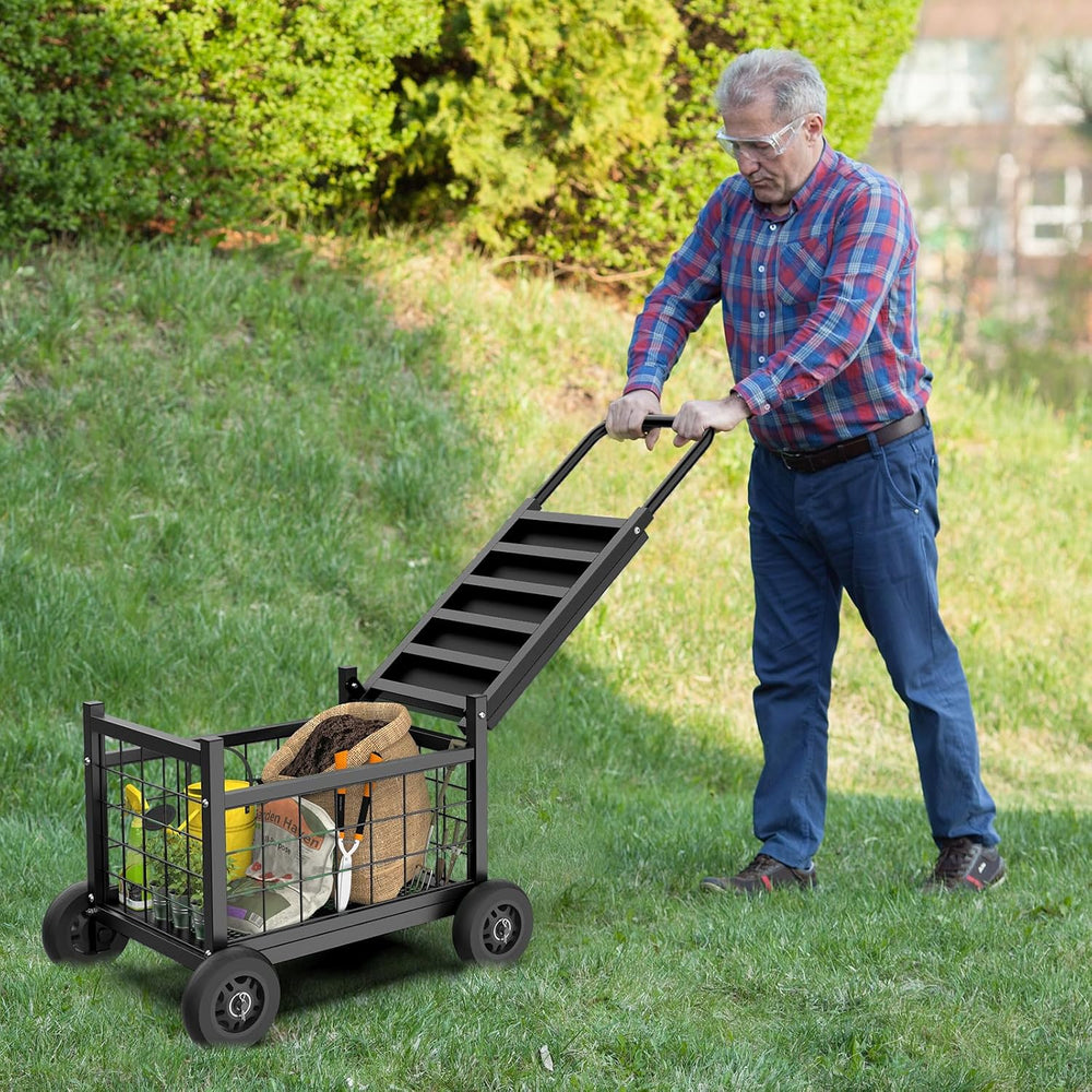 Garden Cart with Seat,3-in-1 Rolling Seat with Wheels for Gardening Seniors