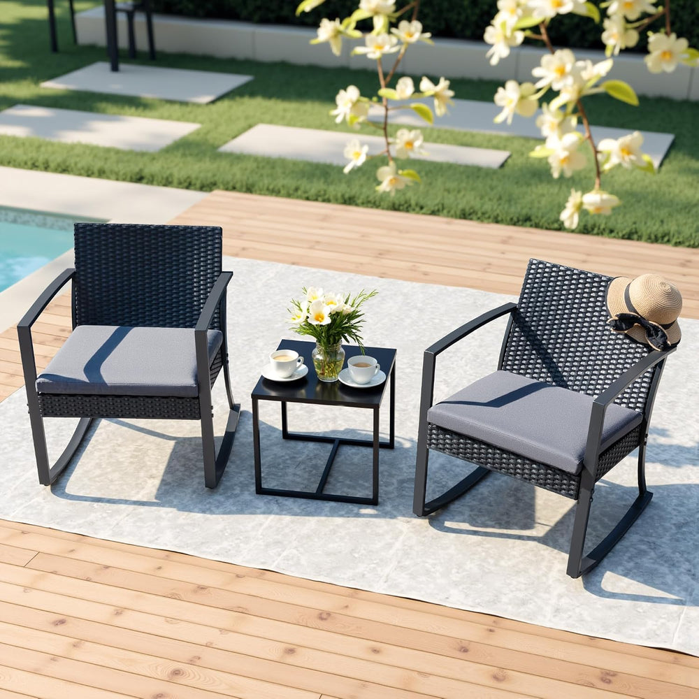 Devoko Resin Patio Furniture Set 3 Piece All Weather Outdoor Rocking Chairs w...