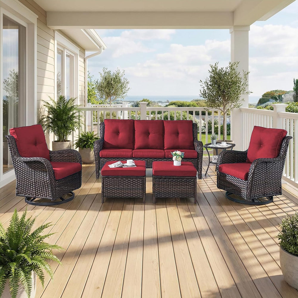 6 Piece Patio Furniture Set with Ottoman - All Weather Patio Conversation Set...