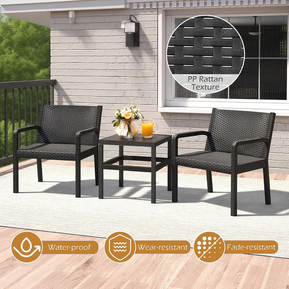 COSTWAY 3 Piece Patio Furniture Set, Outdoor PP Rattan Wicker Furniture Set