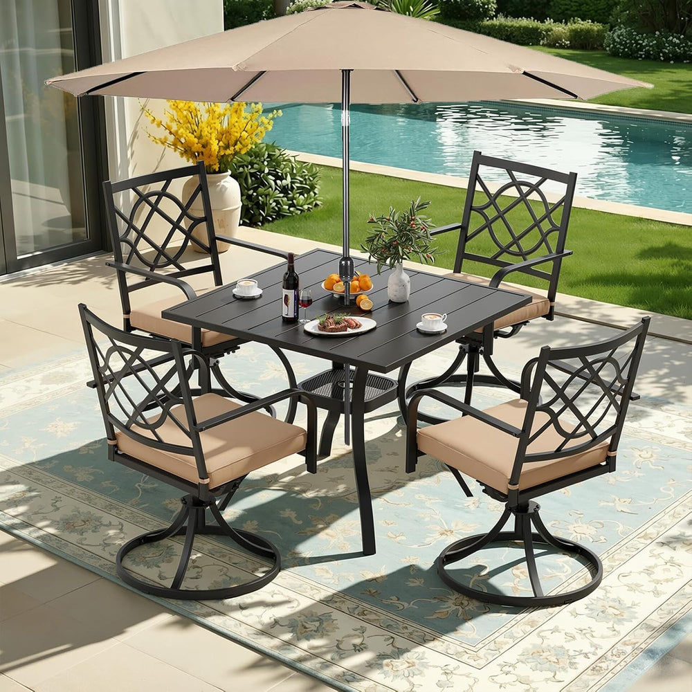 6 Piece Patio Dining Set Outdoor Furniture Set, Square Metal Patio Dining Tab...
