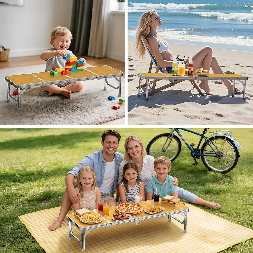 Anbte 4ft Low Folding Picnic Table with Storage Bag, 10.3" Height, Yellow