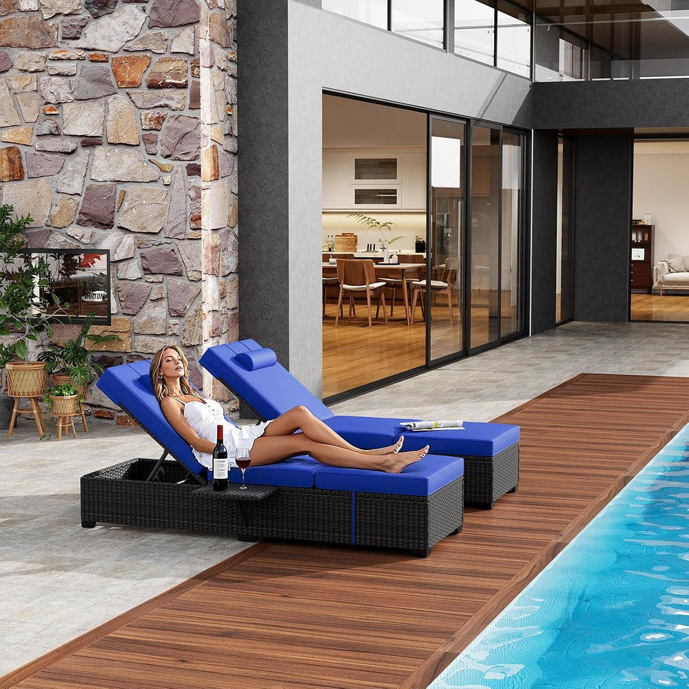 Garvee 2-Pack Adjustable Chaise Lounge Chairs with Side Table, 5-Position PE ...