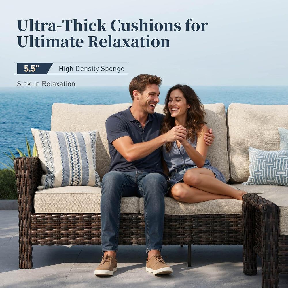 SUNSHINE VALLEY 5pcs Patio Furniture Set, Outdoor High Back Sofa, Beige