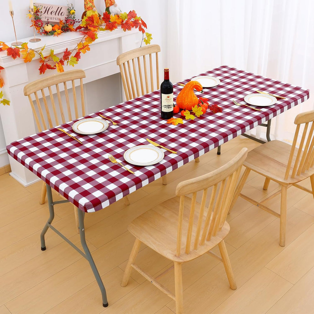 Smiry 8 Foot Picnic Table Cloth, Flannel Backed Fitted Vinyl tablecloths