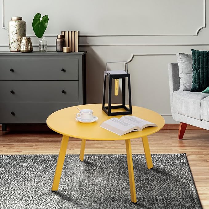 Outdoor Side Table, Outdoor/Indoor Metal Steel Patio Coffee Table, Round Weat...
