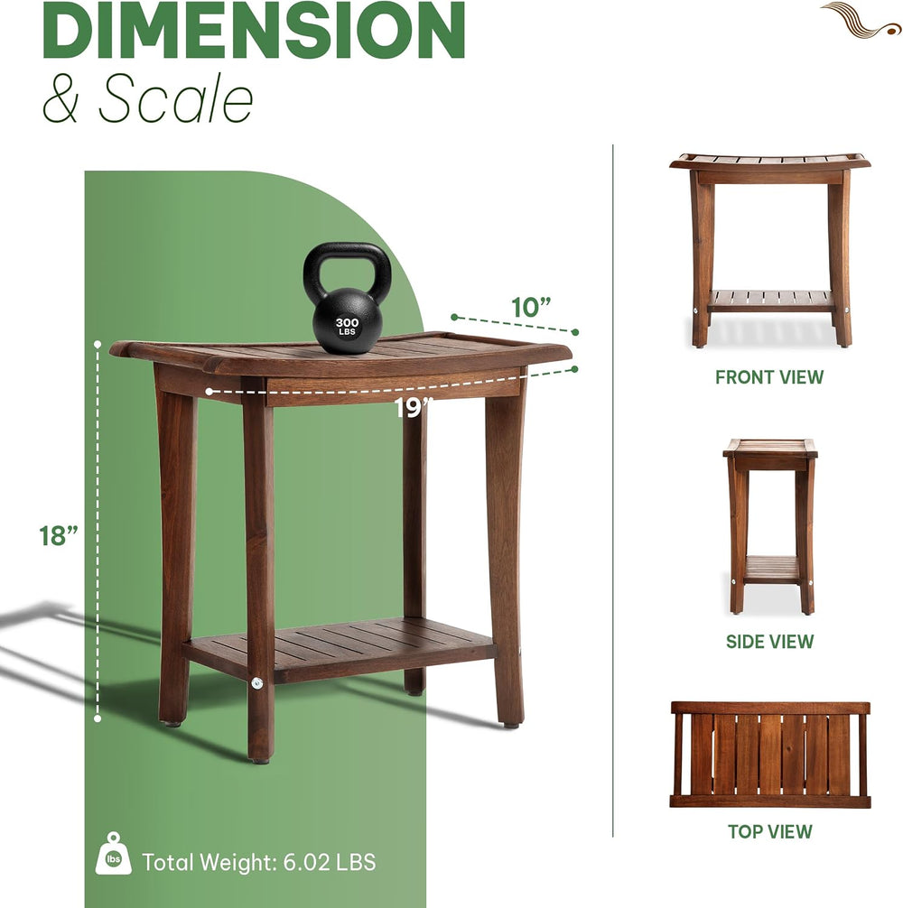 Solid Wood Shower Bench, Shower Stool Chair, Waterproof Non-Slip, Walnut