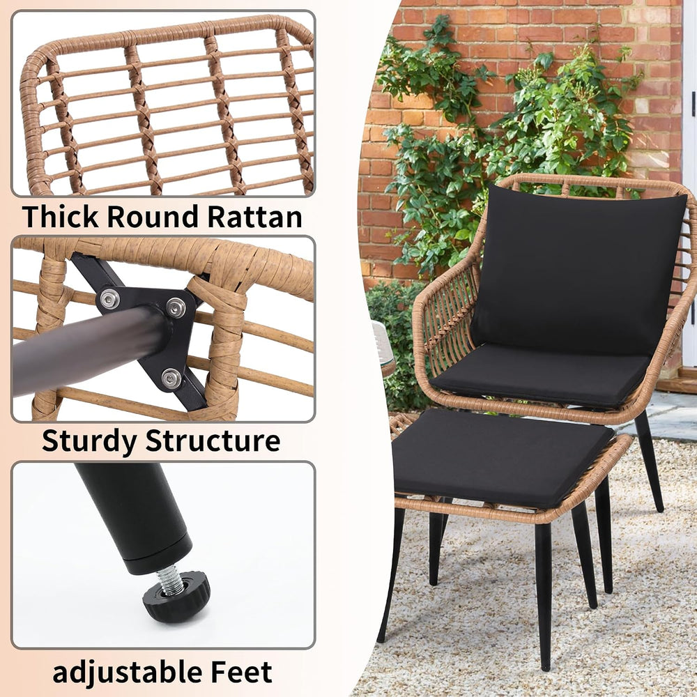 KROFEM 5 Piece Wicker Bistro Patio Conversation Furniture Set, Natural