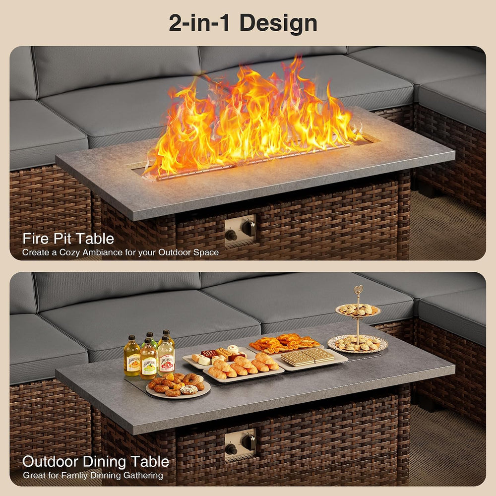 Qsun 8 Pieces Outdoor Patio Furniture Set with 44.9" Fire Pit Table, All...