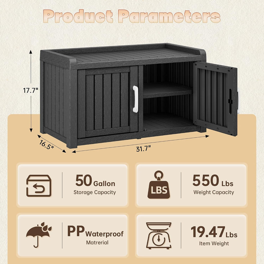 Bifanuo Shoe Storage Cabinet, 2-Door Outdoor Storage Bench with Adjustable Sh...