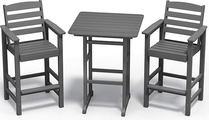 SERWALL Balcony Adirondack Chairs and Table 3 Pieces Set, Adirondack Bar Heig...