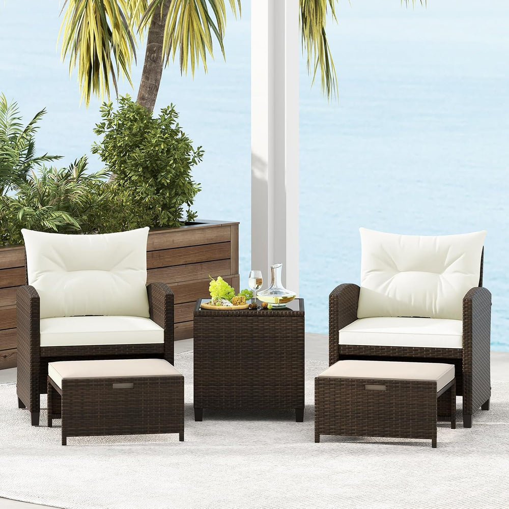Tangkula 5 Pieces Patio Conversation Set, PE Wicker Outdoor Furniture Set wit...