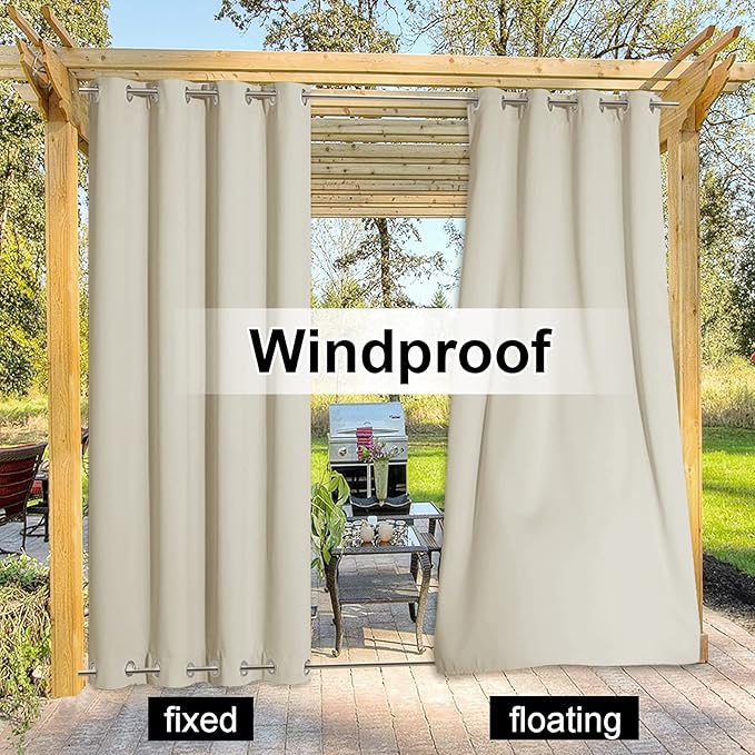 NICETOWN 2 Panels Beige Outdoor Curtains for Patio Waterproof, Sunlight Block...