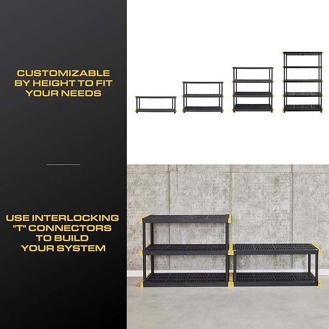 CX Black & Yellow, 5-Tier Heavy Duty Plastic Storage Shelves that Support...