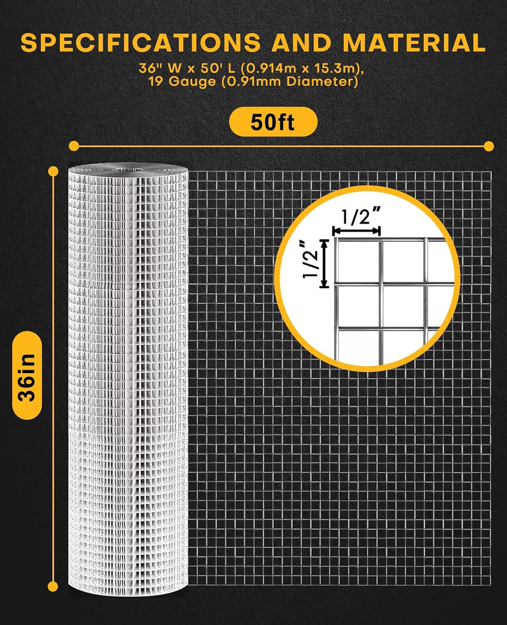 Hardware Cloth 1/2 Inch 36 X 50 ft 19 Gauge Chicken Coop Wire Fencing