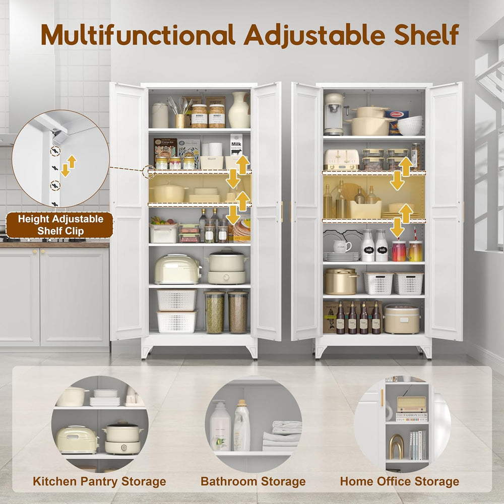 75" Kitchen Pantry Cabinet,Metal Tall Storage Cabinet with Doors