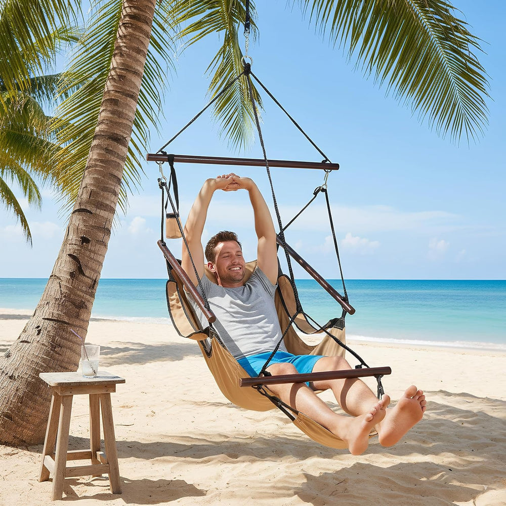 Upgraded Unique Hammock Hanging Sky Chair, Air Deluxe Swing Seat with Rope (Tan)