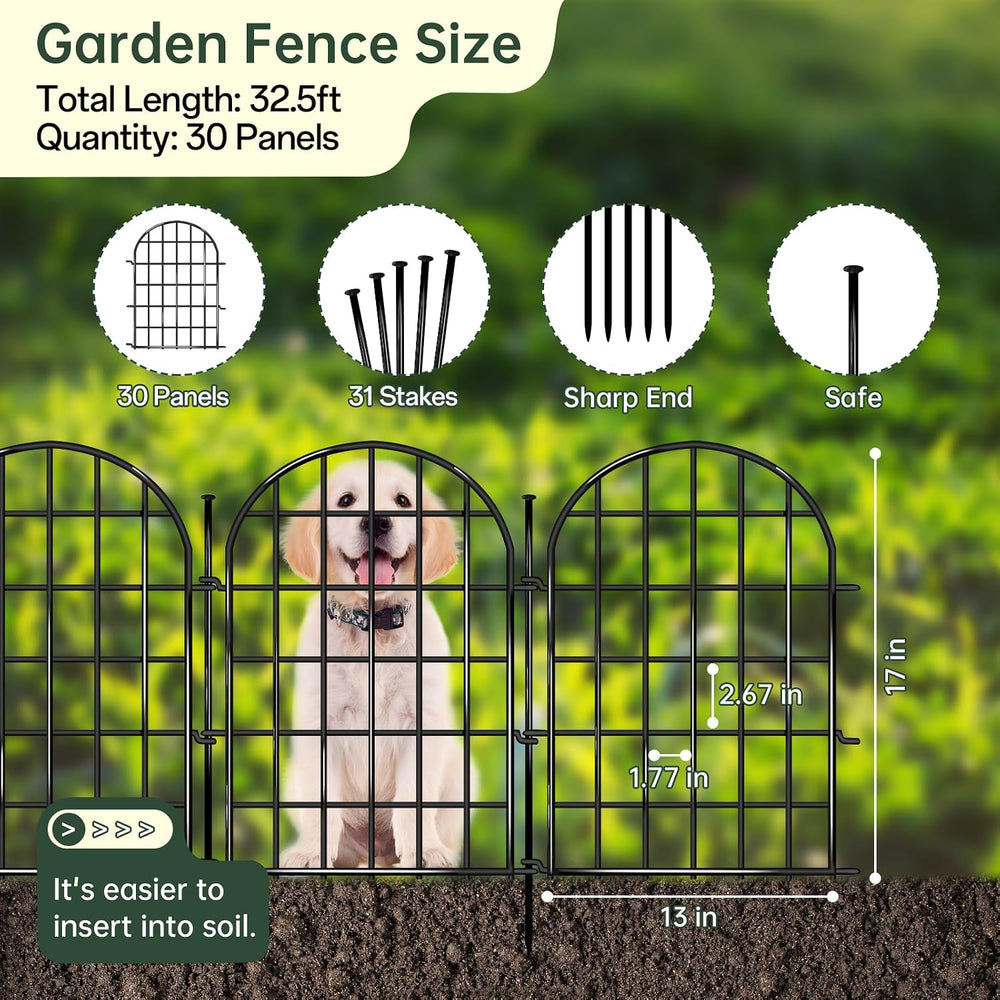 32.5 ft(L) x 22 in(H) Garden Fence, 30 Panels Arched No Dig Fence, Decorative...