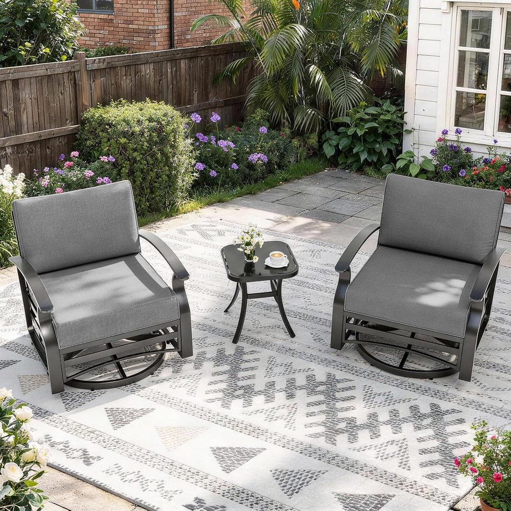 Gotland 3 Piece Patio Set, Metal Outdoor Swivel Chairs Set of 2 with 5.1’’ Hi...