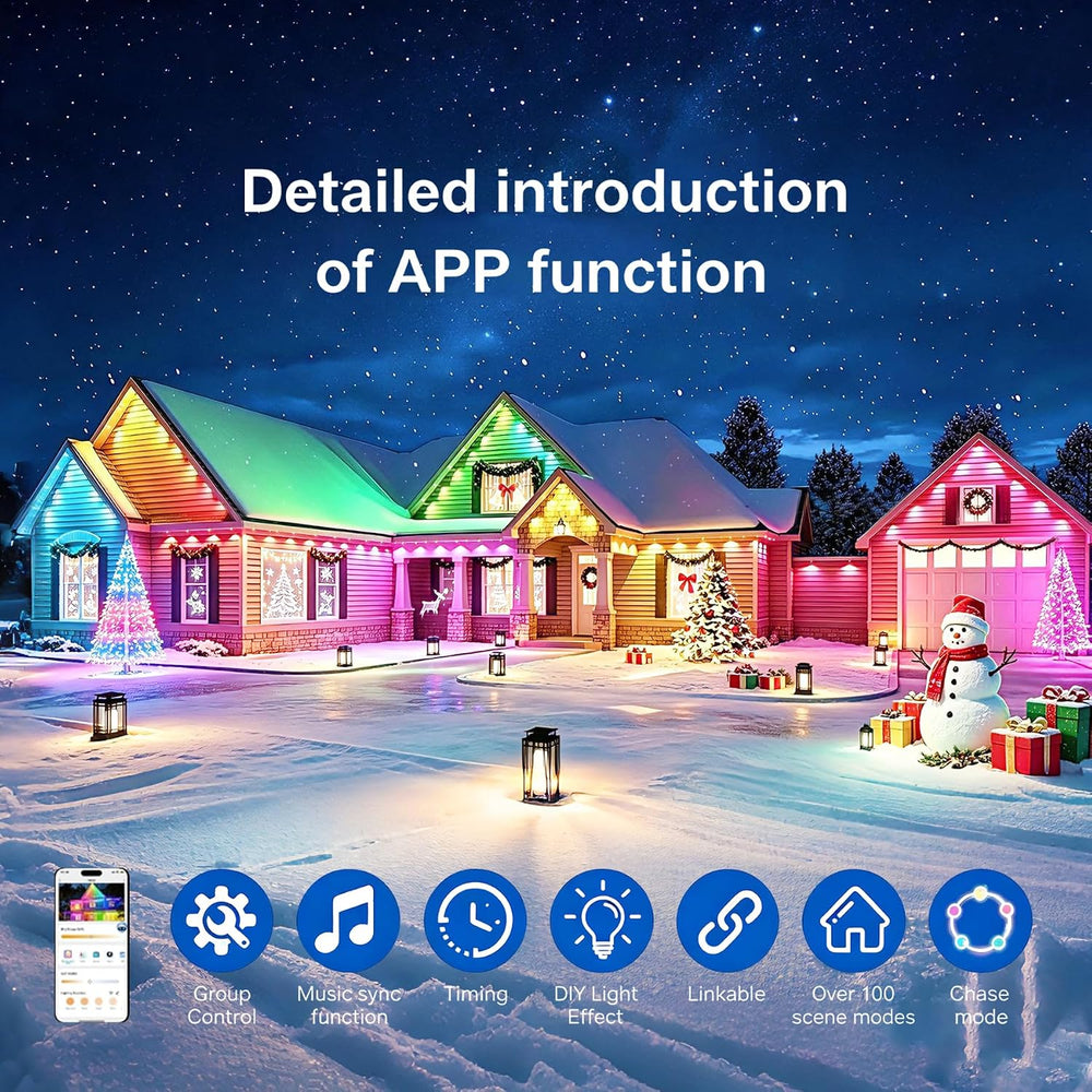 Permanent Outdoor Lights 150ft RGB+IC Outdoor String Lights App&Voice Con...