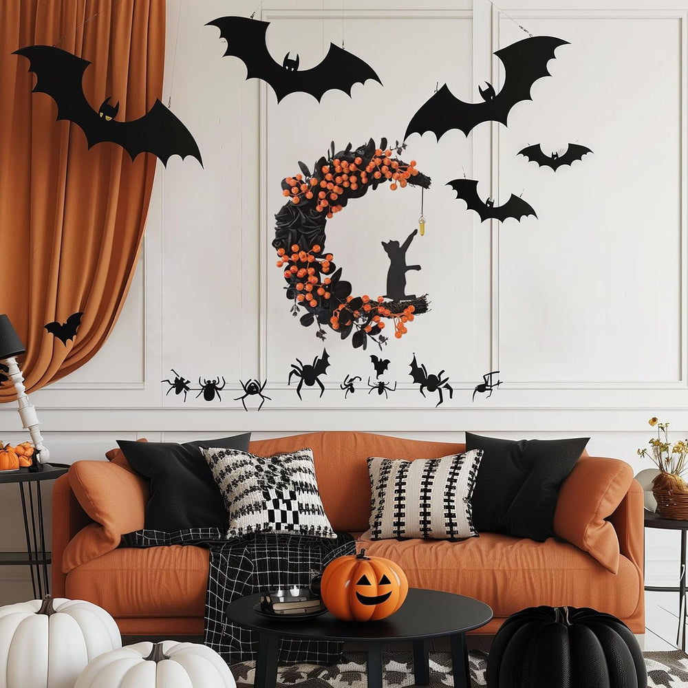 Halloween Decorations Black Cat Half-Moon Wreath