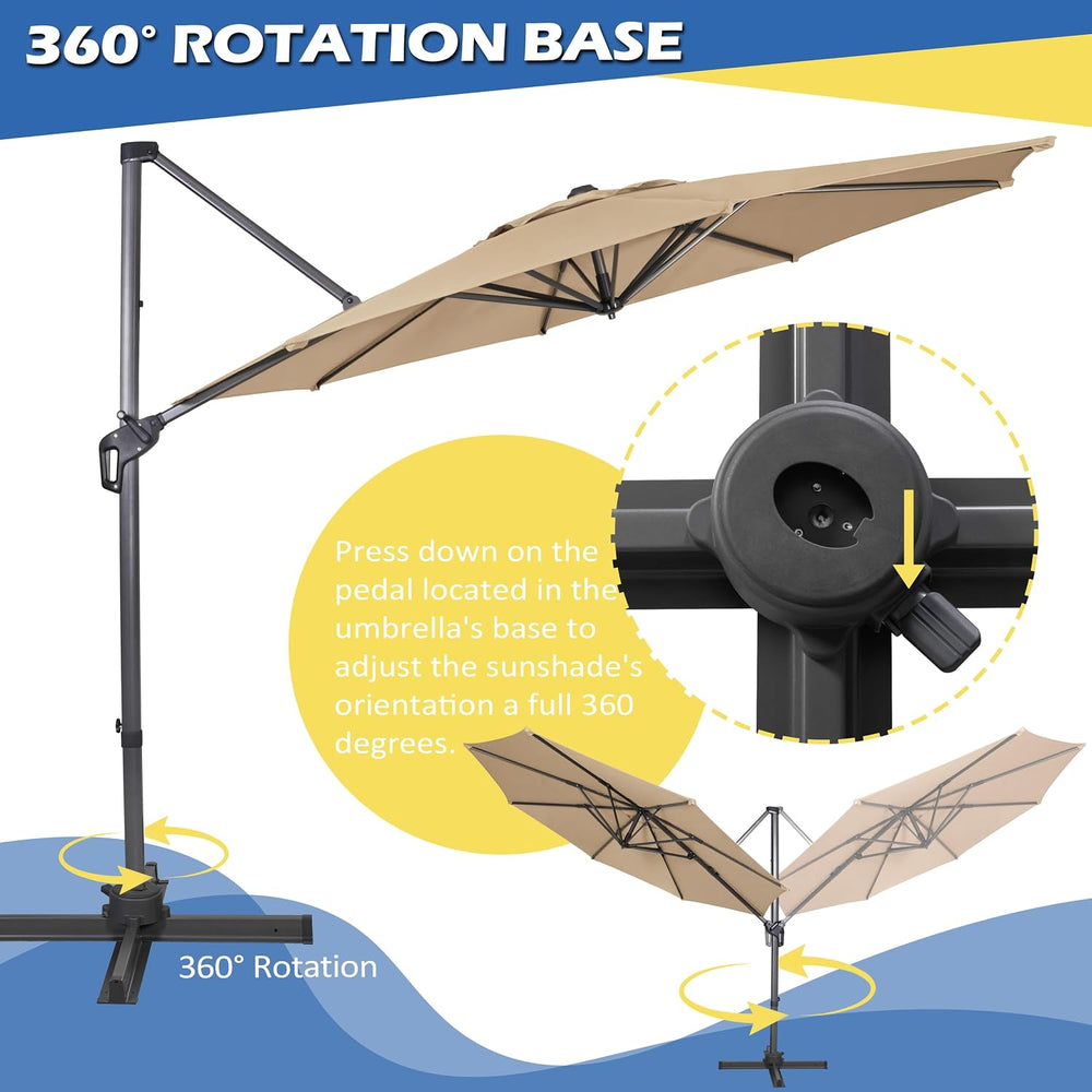 Sunnyglade 10Ft Cantilever Patio Umbrella, 360° Rotation & Integrated Til...
