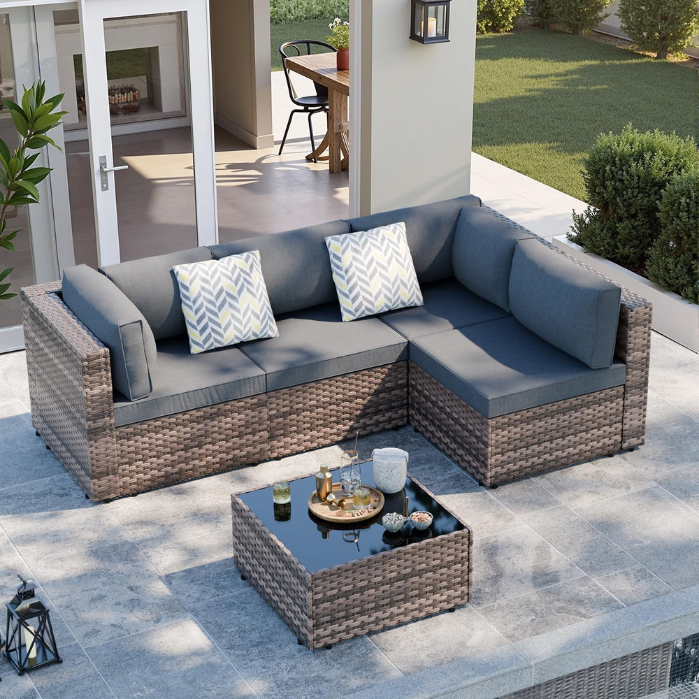 SUNLEI 8 PCS Patio Furniture Set with 45" 50000BTU Gas Propane Fire Pit ...