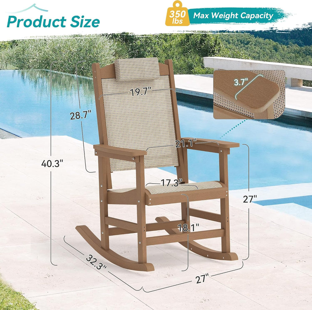 Outdoor Rocking Chair Set of 2 with Removable Headrest, HDPE All-Weather Rock...