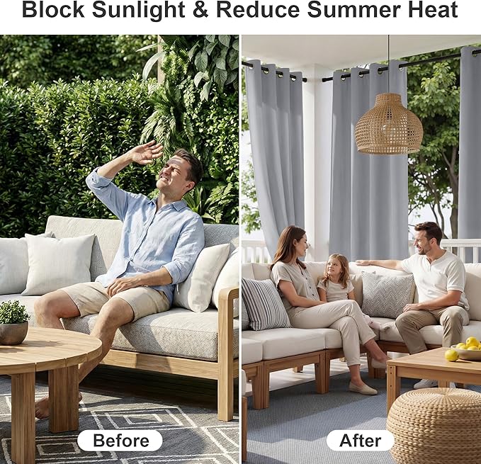 RYB HOME Outdoor Curtains Waterproof - Sun Blocking Curtains Privacy Shades f...