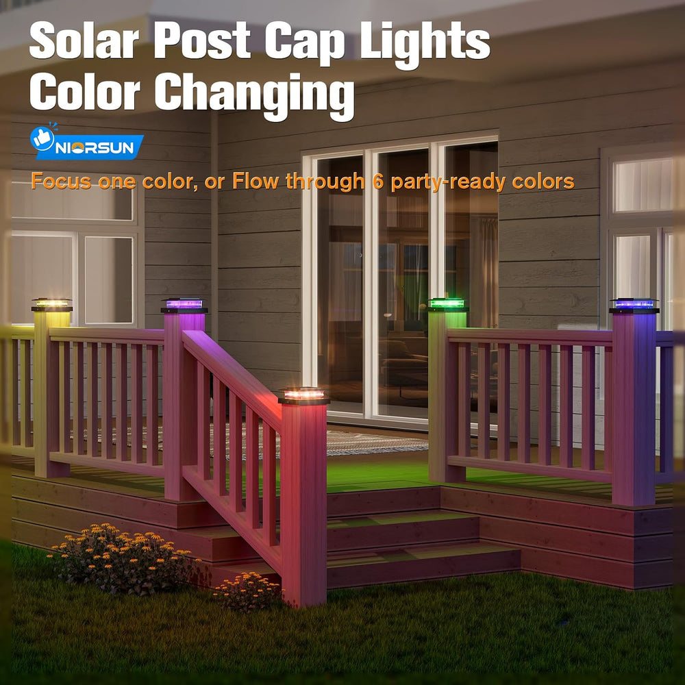 NIORSUN 4x4 Post Solar Lights Color Changing,Solar Post Light, 6 Pack Black