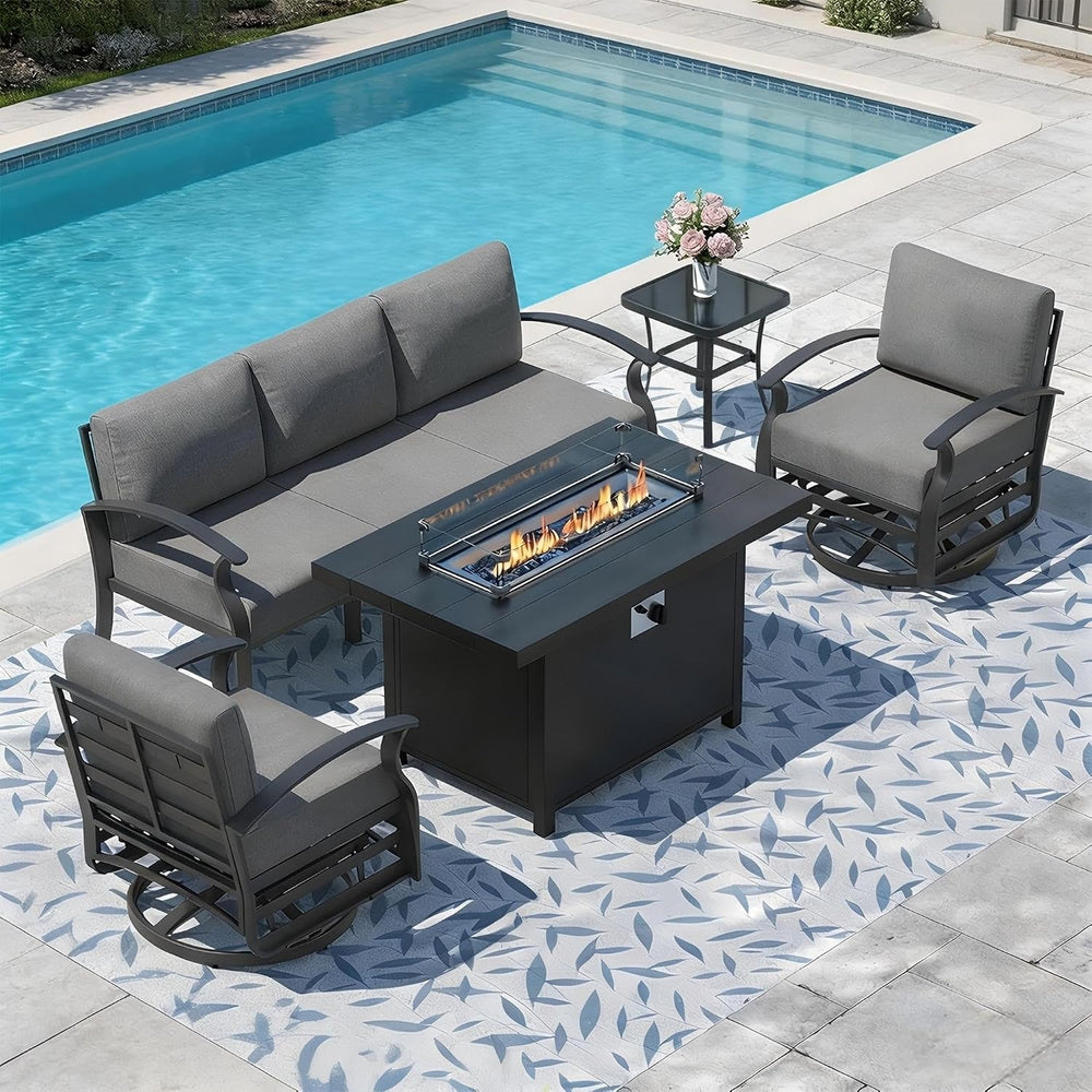 Aluminum Outdoor Patio Furniture Set,5 Pieces 5 Seats Metal Patio Sectional F...