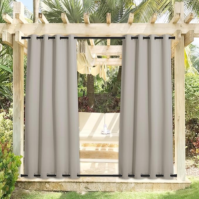 NICETOWN 2 Panels Natural Outdoor Curtains for Patio Waterproof, Rustproof To...