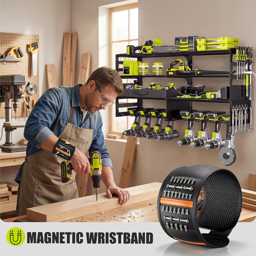 Large Power Tool Organizer Wall Mount with Charging Station, Black