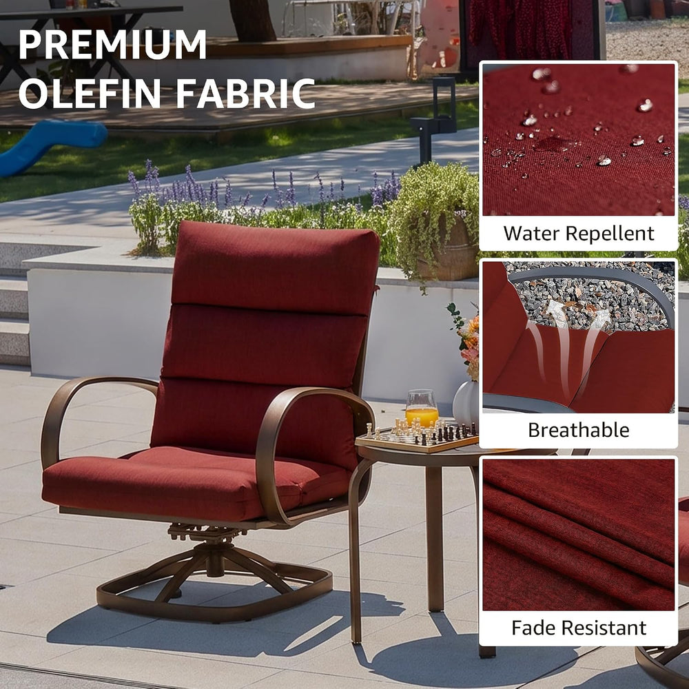 3 Piece High Back Patio Bistro Set, Outdoor Swivel Rocker Chair, Burgundy