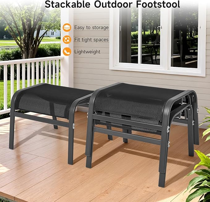 ONBRILL Outdoor Ottoman Foot Rest Set of 2, Textilene Fabric Outdoor Footstoo...