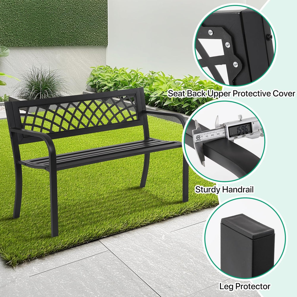 Dkeli Patio Outdoor Bench Park Metal Sturdy Cast Iron Garden Benches Porch Ch...