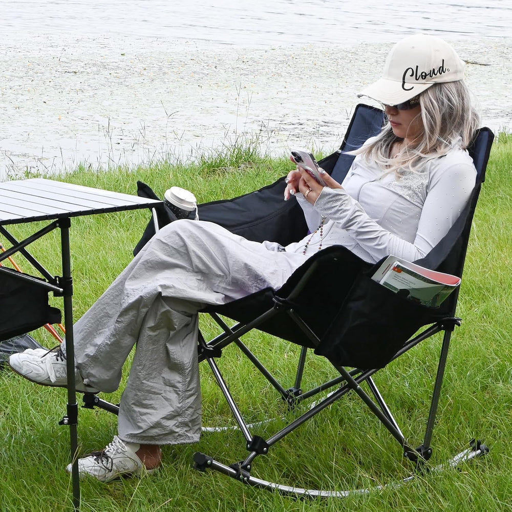 Oversized Rocking Camping Chair with Headrest and Carry Bag, 260LBS Capacity ...
