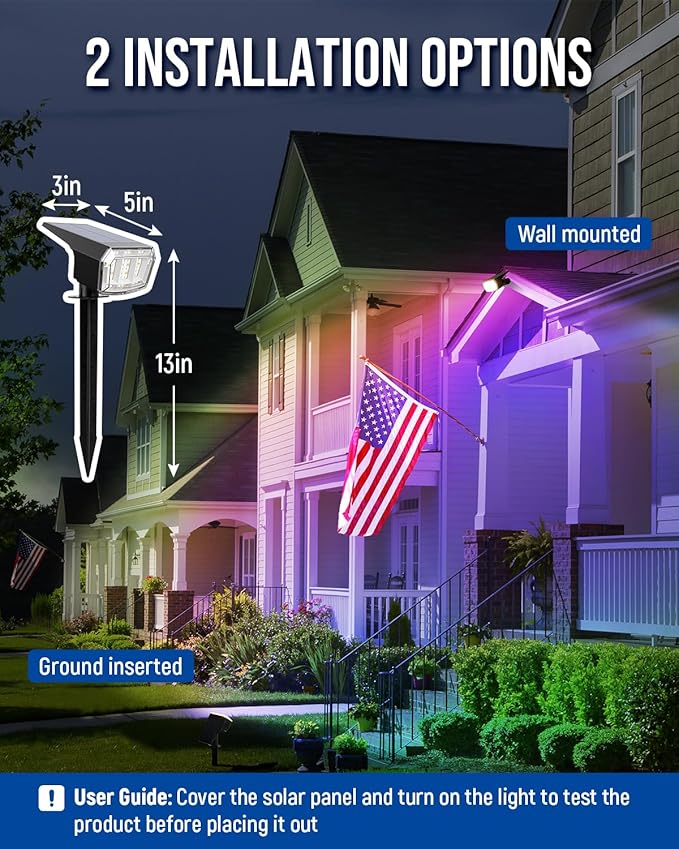 Solar Spot Lights Outdoor, 9 Lighting Modes RGB, Solar Lights Outdoor Waterpr...