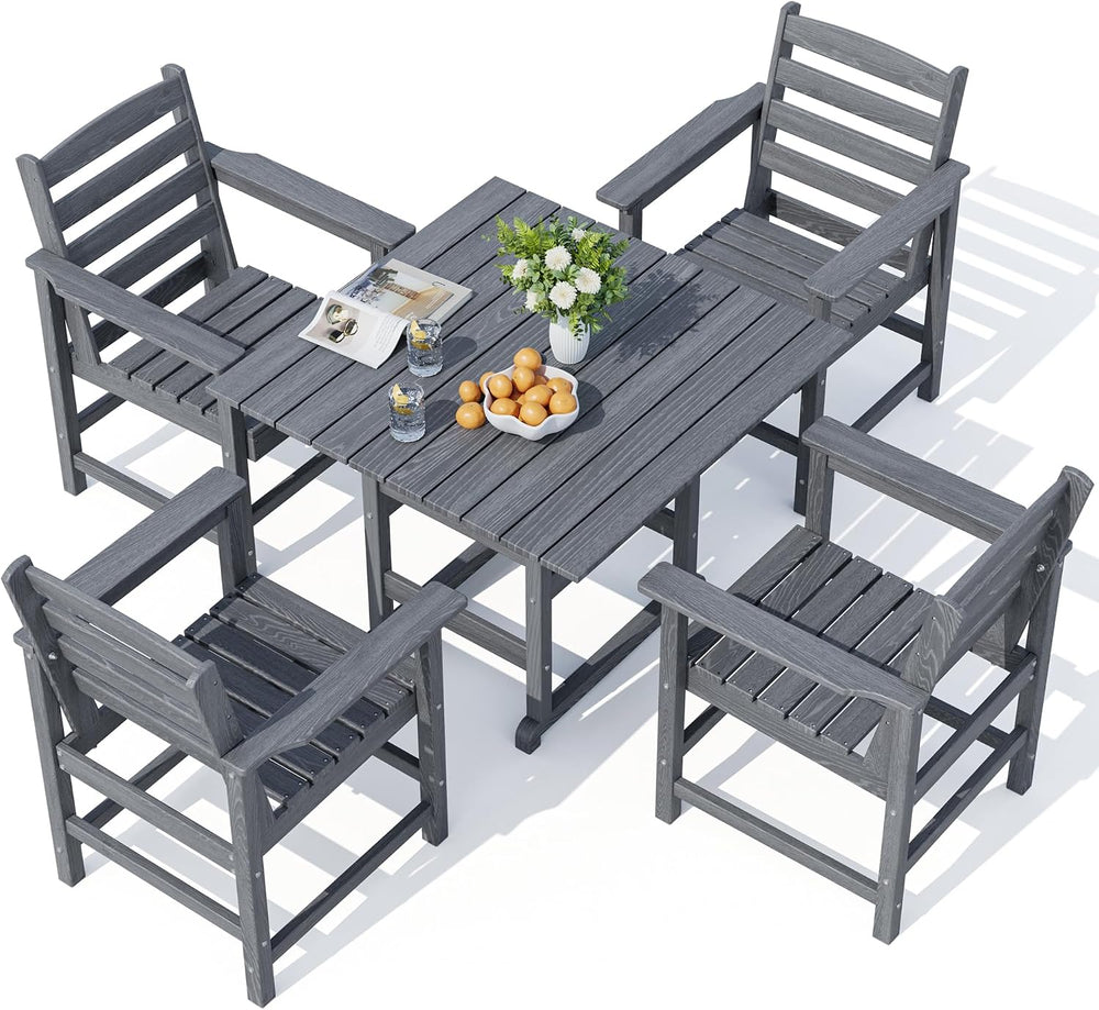 Dining Table Set, 5-Piece HDPE Outdoor Dining Set for 4, Gray