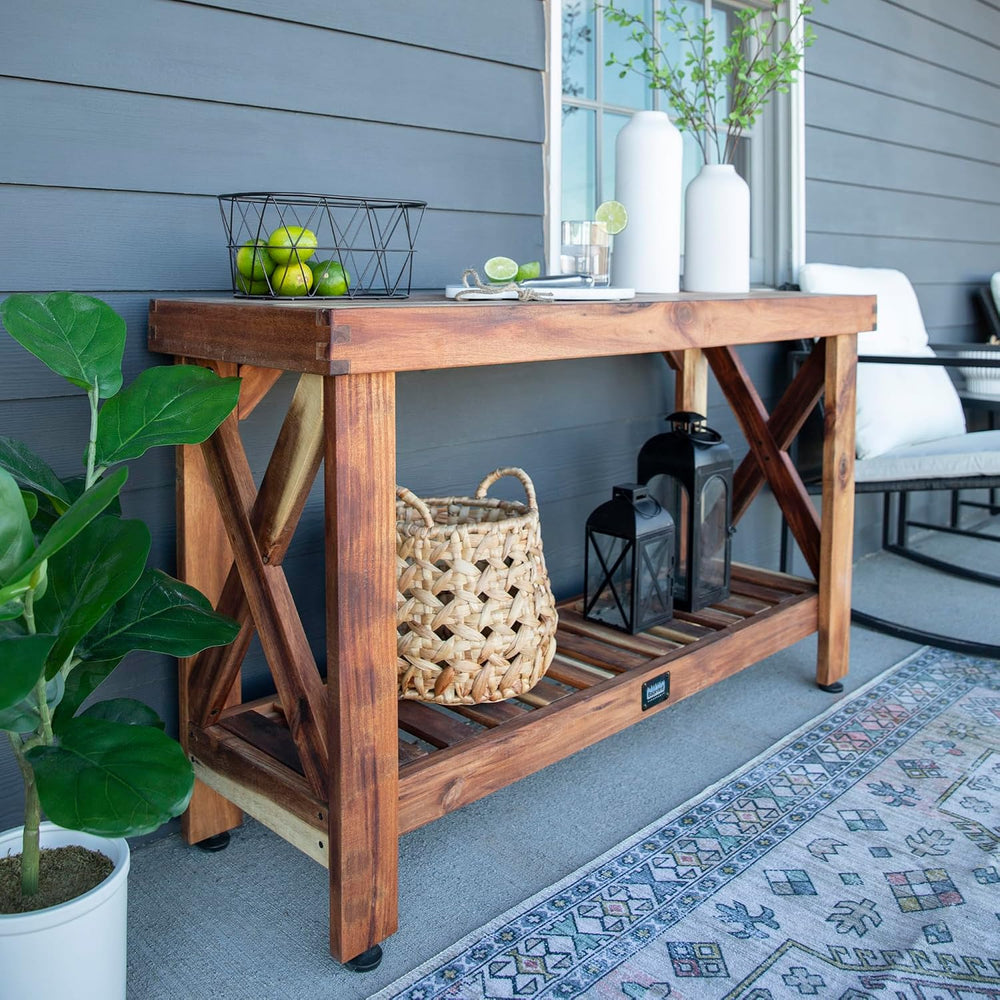 Backyard Discovery 48" Acacia Wood Farmhouse Narrow Console Table with L...