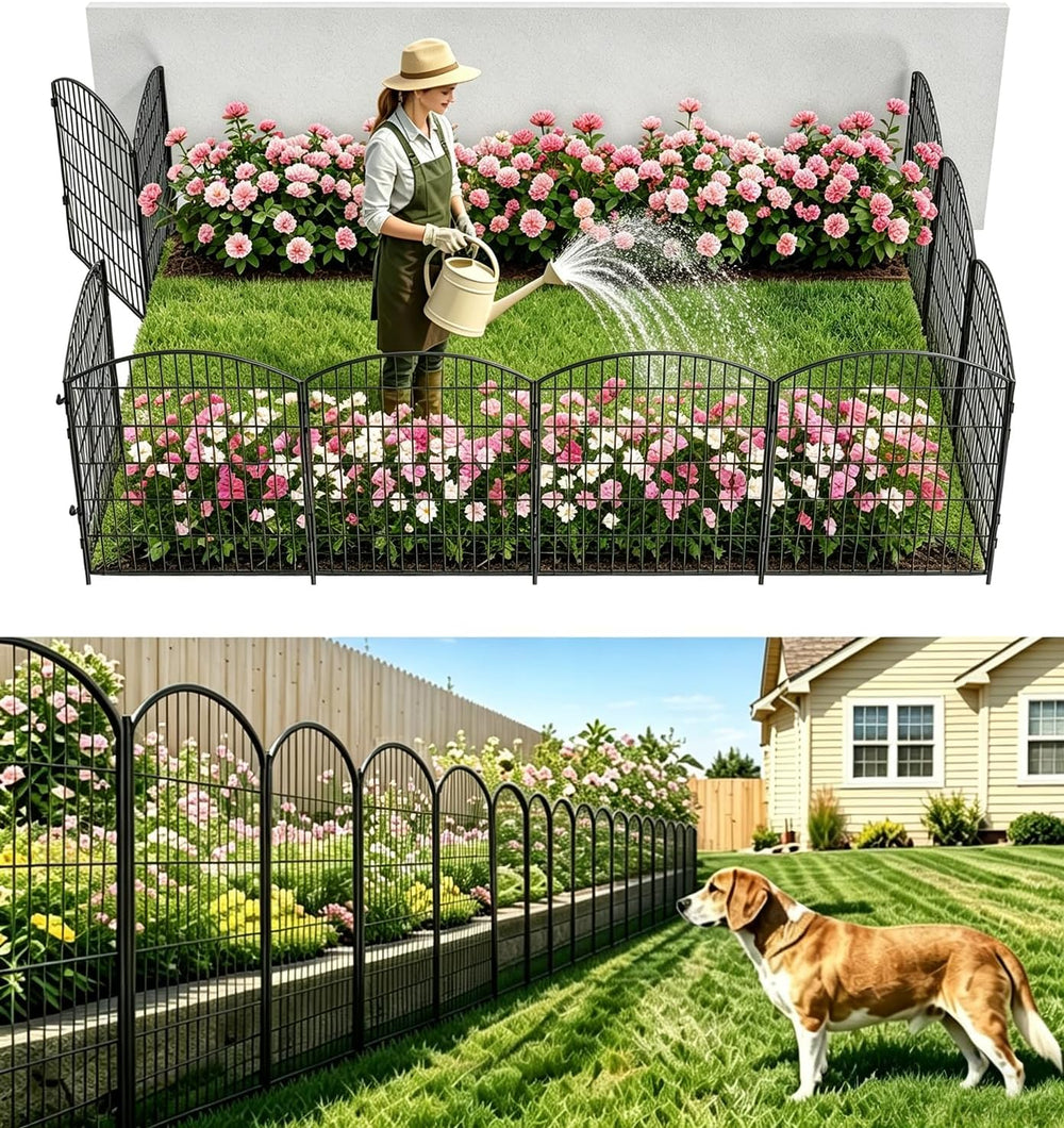 3-Layer Garden Fence with Gate 10 Panel 32in H×23ft L